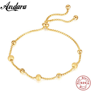 925 Silver Bracelet Frosted Beads 18k Adjust