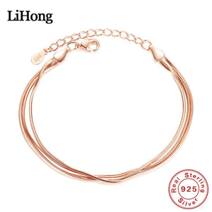 925 Silver Bracelet Snake Bone Chain 14K Bridal Wedding Jewelry Gift