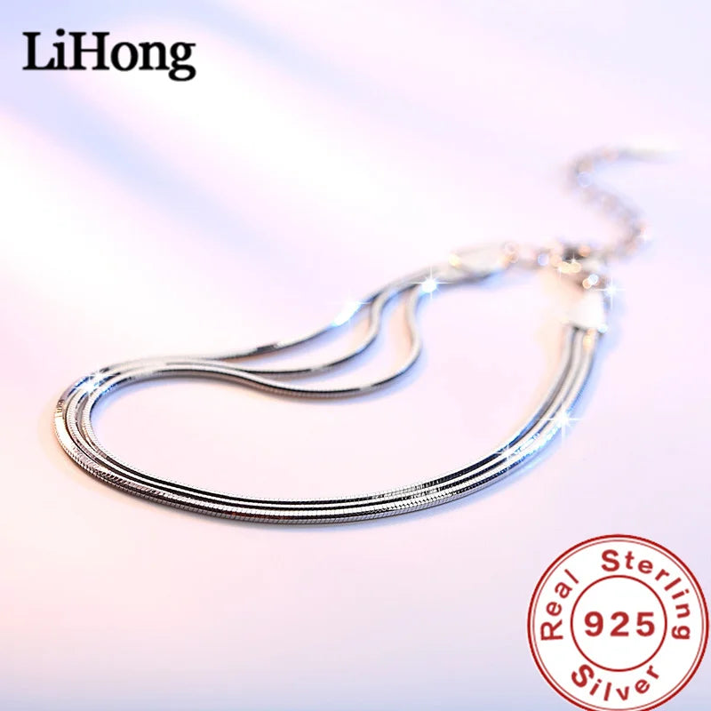 925 Silver Bracelet Snake Bone Chain 14K Bridal Wedding Jewelry Gift
