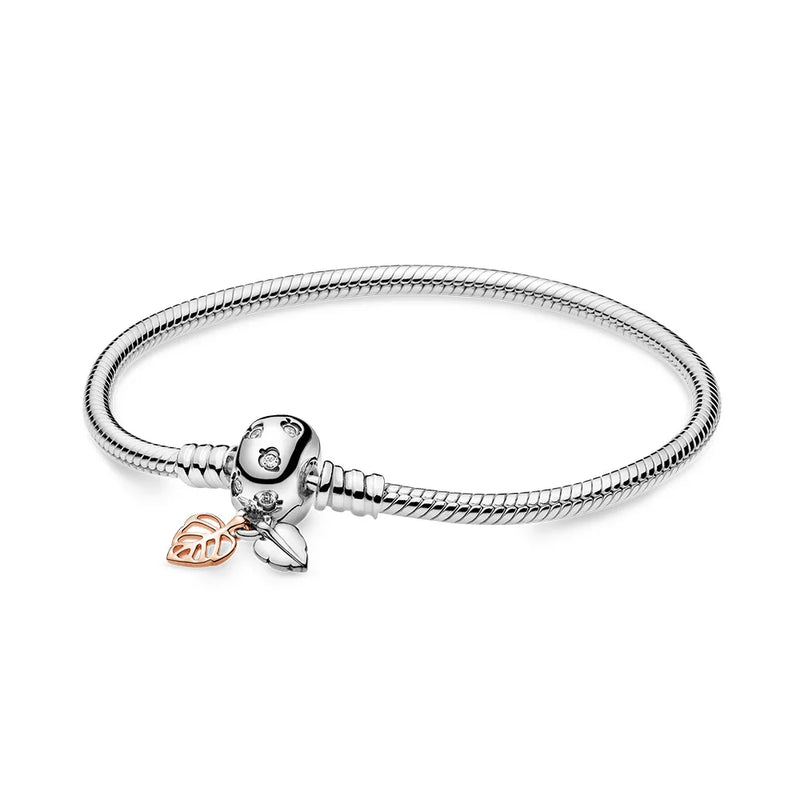 925 Silver Heart T-Bar Pav? Snake Chain Bracelet DIY Jewelry Gift