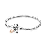 925 Silver Heart T-Bar Pav? Snake Chain Bracelet DIY Jewelry Gift