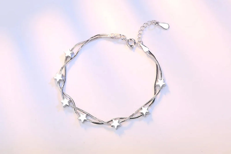 925 Silver Bracelet Double Chain Adjustable Anklet S-B167