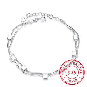 925 Silver Bracelet Double Chain Adjustable Anklet S-B167