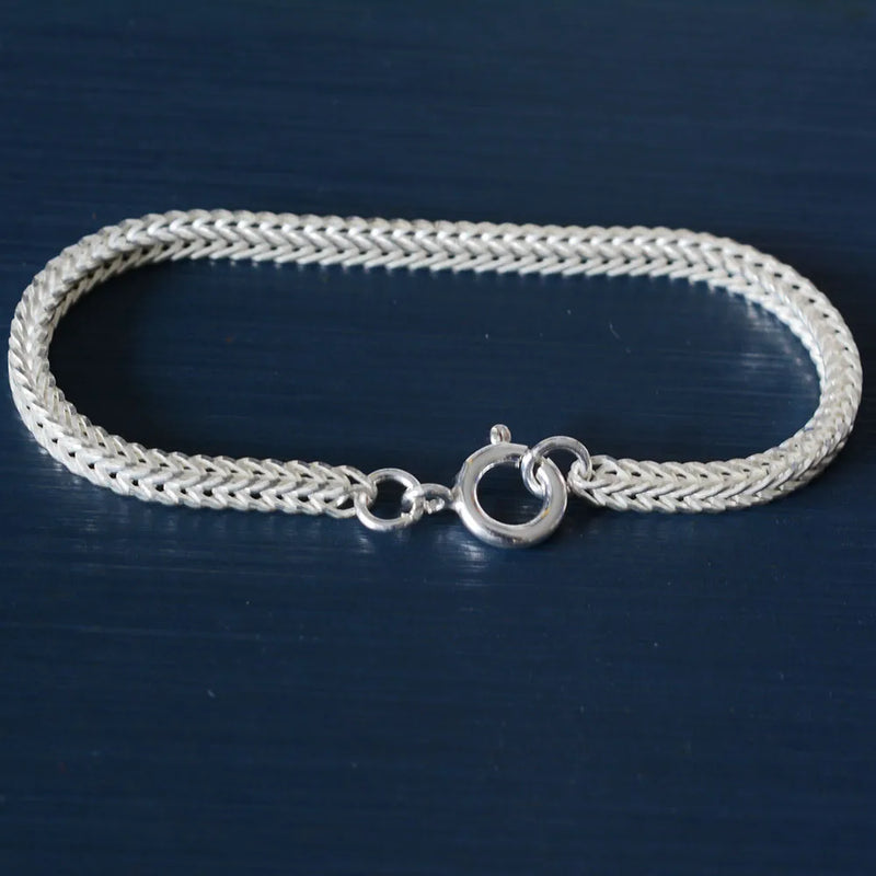 925 Silver Bracelet Square Fox Tail Chain Bangle for Women and Men