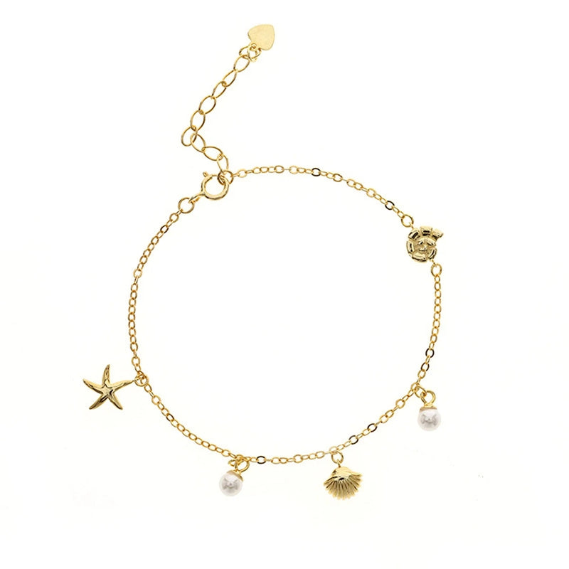925 Silver Starfish Bracelet with Pearl Chain - Fine Jewelry Gift