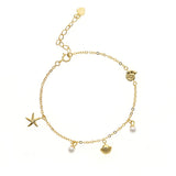 925 Silver Starfish Bracelet with Pearl Chain - Fine Jewelry Gift