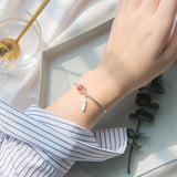 925 Silver Bracelet Strawberry Crystal Feather Women's DIY Jewelry