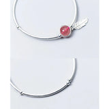 925 Silver Bracelet Strawberry Crystal Feather Women's DIY Jewelry