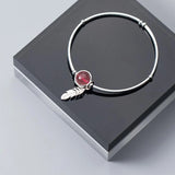 925 Silver Bracelet Strawberry Crystal Feather Women's DIY Jewelry