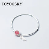 925 Silver Bracelet Strawberry Crystal Feather Women's DIY Jewelry