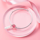 925 Silver Bracelet Strawberry Crystal Feather Women's DIY Jewelry
