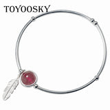 925 Silver Bracelet Strawberry Crystal Feather Women's DIY Jewelry