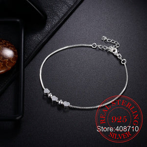 925 Silver Beads Box Chain Bracelet Heart Charm Wedding Jewelry