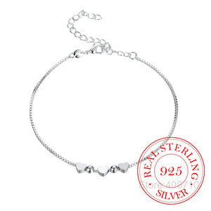 925 Silver Beads Box Chain Bracelet Heart Charm Wedding Jewelry