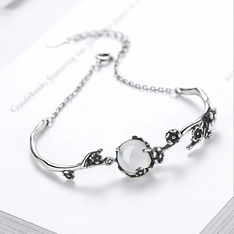925 Silver Vintage Thai Moonlight Stone Bangle