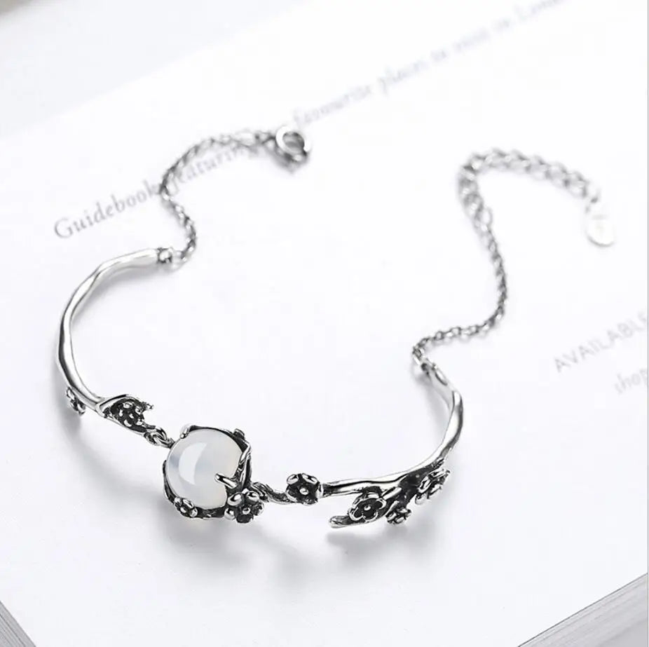 925 Silver Vintage Thai Moonlight Stone Bangle