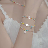925 Silver Bracelet Smiling Face Rainbow Cloud Love Bear Beads