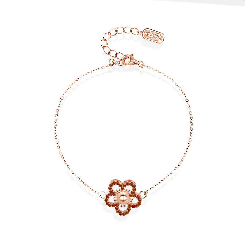 925 Silver Bracelet with Red Gems