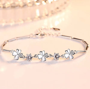 925 Silver Bracelet Zirconia Good Luck Chain Linked Women Cuff Bangle