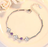 925 Silver Bracelet Zirconia Good Luck Chain Linked Women Cuff Bangle