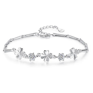 925 Silver Bracelet Zirconia Good Luck Chain Linked Women Cuff Bangle
