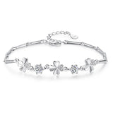 925 Silver Bracelet Zirconia Good Luck Chain Linked Women Cuff Bangle