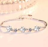 925 Silver Bracelet Zirconia Good Luck Chain Linked Women Cuff Bangle