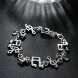 925 Silver Music Note Chain Bracelet Wedding Bridal Jewelry