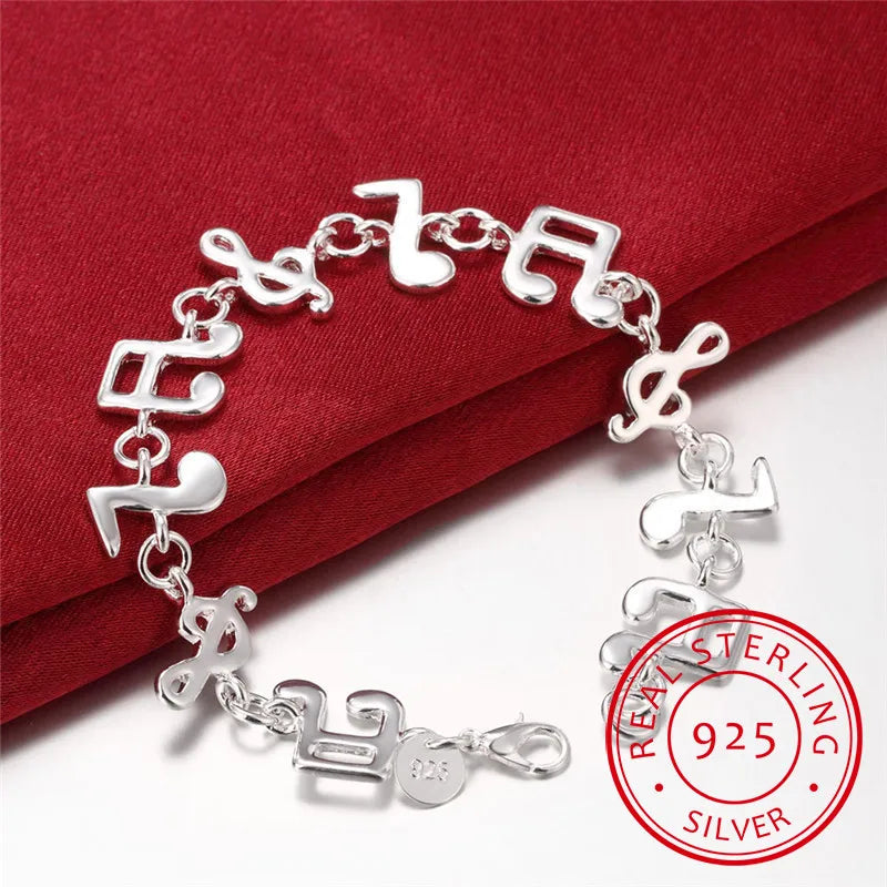 925 Silver Music Note Chain Bracelet Wedding Bridal Jewelry
