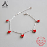 925 Silver Bracelet Glaze Red Heart Charm Party Jewelry