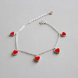 925 Silver Bracelet Glaze Red Heart Charm Party Jewelry