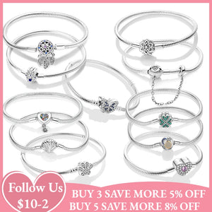 925 Silver Bracelet Butterfly & Heart Charms Original Charm Jewelry