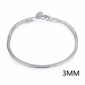 925 Silver Snake Bones Bracelets 3mm 4mm Bangle