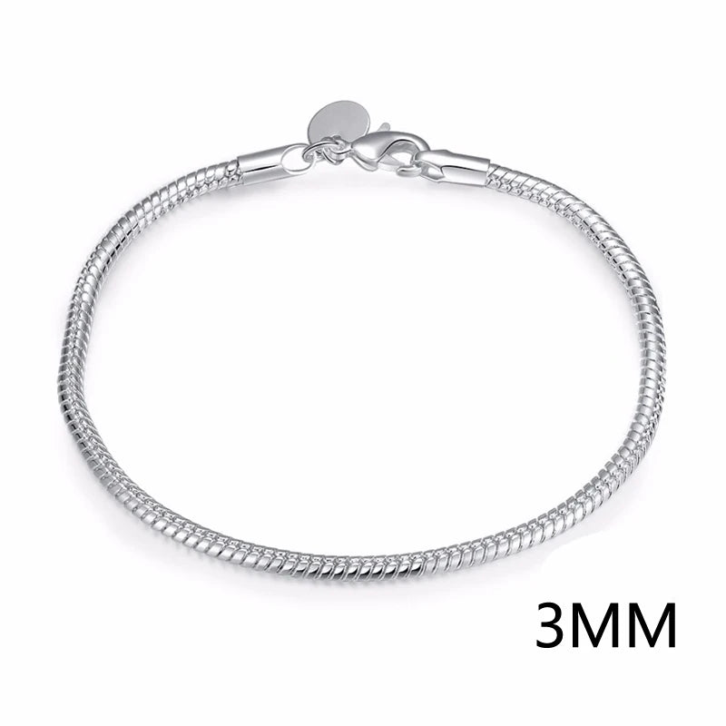 925 Silver Snake Bones Bracelets 3mm 4mm Bangle