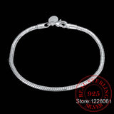 925 Silver Snake Bone Bracelets 3mm 4mm Bangles Men Women S-B36