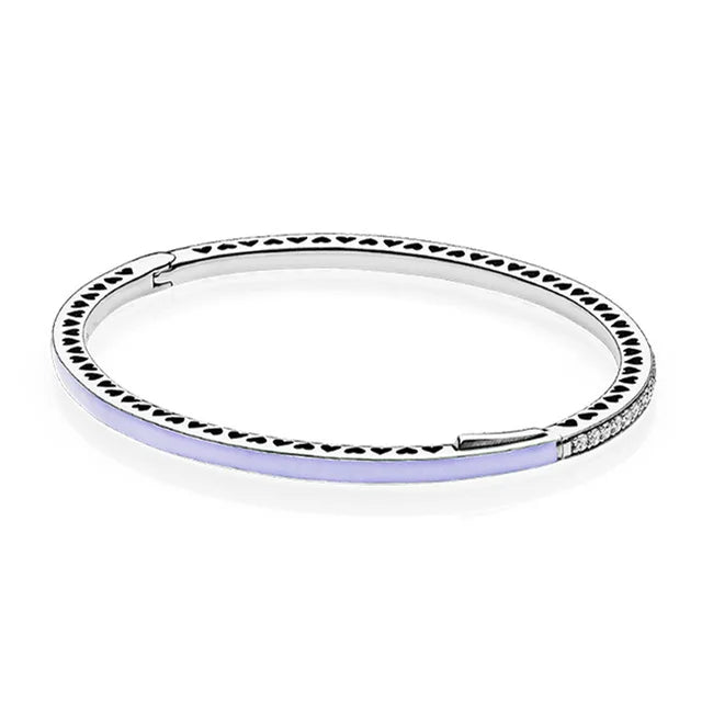 925 Silver Bracelet Bangle Set Green Pink for Charm Beads Jewelry