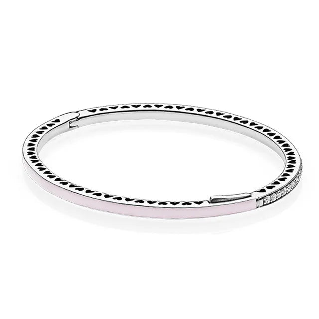 925 Silver Bracelet Bangle Set Green Pink for Charm Beads Jewelry