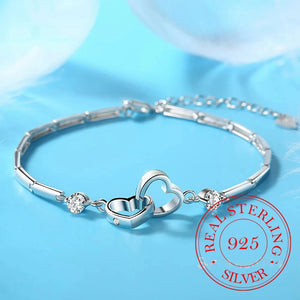 925 Silver Bracelet Charms Heart Women Wedding Love Jewelry