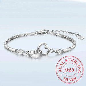 925 Silver Bracelet Charms Heart Women Wedding Love Jewelry