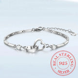 925 Silver Bracelet Charms Heart Women Wedding Love Jewelry