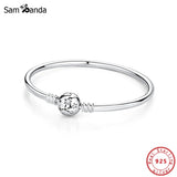 925 Silver Crystal Ball Clasp Bead Charm Bracelet Women DIY Jewelry