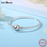 925 Silver Crystal Ball Clasp Bead Charm Bracelet Women DIY Jewelry