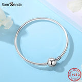925 Silver Crystal Ball Clasp Bead Charm Bracelet Women DIY Jewelry