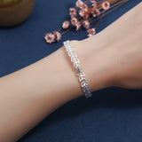 925 Silver Bracelets Bangle Women Hollow Leaves Olive Branch Adjustable