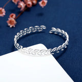 925 Silver Bracelets Bangle Women Hollow Leaves Olive Branch Adjustable