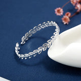 925 Silver Bracelets Bangle Women Hollow Leaves Olive Branch Adjustable