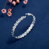 925 Silver Bracelets Bangle Women Hollow Leaves Olive Branch Adjustable