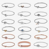 925 Sterling Silver Butterfly Clasp T-bar Heart Beads Snake Chain Bracelet