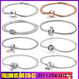 925 Silver Bracelets Butterfly Crown Flower Double Wrap Barrel Clasp Snake Chain
