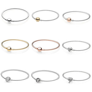 925 Silver Charm Bracelet Love Flower Pav? Snake Chain Women's Jewelry Gift
